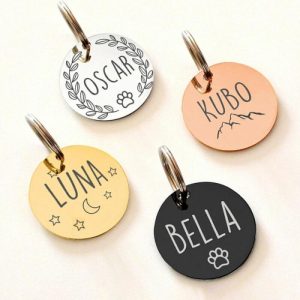 Ornaments |   Personalized Collar Tag Engraved Pet Name Tag Gift For Pet Owners Home & Living blackgoldplatedsilver