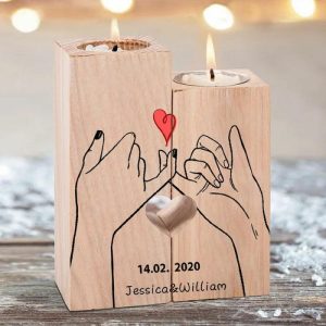 Ornaments |   Personalized Couple Candle Holder Engrave Name Wooden Candlesticks Home & Living Ornaments