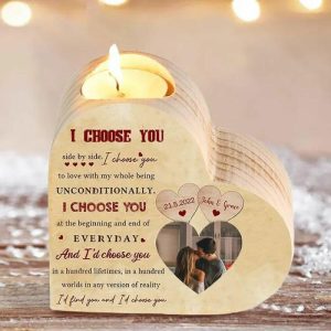 Ornaments |   Personalized Couple Heart Wooden Candle Holder Customize Name Candlesticks Home & Living Ornaments