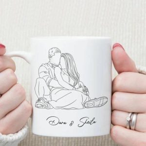 Ornaments |   Personalized Couple Line Custom Line Drawing Cup Home & Living Ornaments