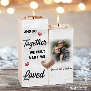 Ornaments |   Personalized Couple Photo Candle Holder Wooden Candlesticks Romantic Gift Home & Living Ornaments