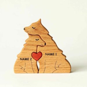 Ornaments |   Personalized Couple Wolf Wooden Puzzle With Heart Valentine’s Day Gift Home & Living Ornaments