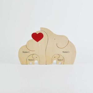 Ornaments |   Personalized Custom Name Cute Elephant Family Wooden Puzzle Warm Christmas Gift Home & Living Ornaments