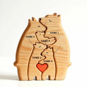 Ornaments |   Personalized Custom Names Bear Family Wooden Puzzle Memorial Gift Home & Living Ornaments