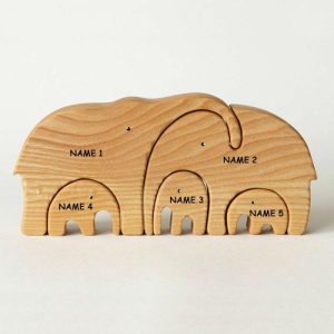 Ornaments |   Personalized Custom Names Elephant Family Wooden Puzzle Keepsake Gift Home & Living Ornaments