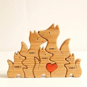 Ornaments |   Personalized Custom Names Fox Family Wooden Puzzle Thanksgiving Gift Home & Living Ornaments