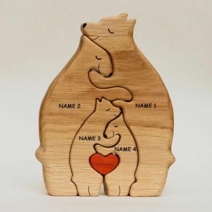 Ornaments |   Personalized Custom Names Warm Bear Family Wooden Puzzle Funny Gift Home & Living Ornaments