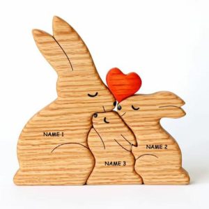 Ornaments |   Personalized Custom Names Warm Rabbit Family Wooden Puzzle For Parents Home & Living Ornaments