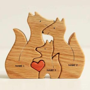 Ornaments |   Personalized Custom Names Warm Three-Person Family Wooden Puzzle Funny Gift Home & Living Ornaments