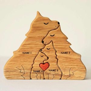 Ornaments |   Personalized Custom Names Warm Wolf Family Wooden Puzzle For Father Home & Living Ornaments