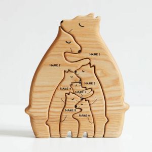 Ornaments |   Personalized Custom Names Wooden Bear Family Puzzle Bedroom Decor Home & Living Ornaments