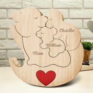 Ornaments |   Personalized Cute Bear Family Wooden Puzzle With Rocking Chair Gift For Mom Home & Living Ornaments