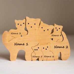 Ornaments |   Personalized Cute Cat Family Wooden Pictures Customized Family Name Gift Ideas Christmas Gifts Home & Living Ornaments