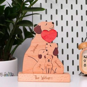 Ornaments |   Personalized Cute Dog Family Wooden Puzzle For Single Parent Families Home & Living Ornaments