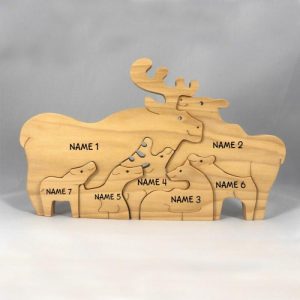 Ornaments |   Personalized Cute Elk Family Wooden Puzzle Customized Family Name Gifts For Christmas Home & Living Ornaments