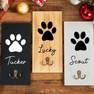 Ornaments |   Personalized Dog Leash Holder Customized Name And Paw Gifts For Pet Lovers Home & Living black