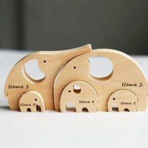 Ornaments |   Personalized Elephant Family Wooden Puzzle Customized Name Christmas Gift For Mom Home & Living Ornaments