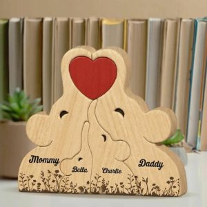 Ornaments |   Personalized Elephant Family Wooden Puzzle With Flower Pattern Gift For Dad Home & Living Ornaments