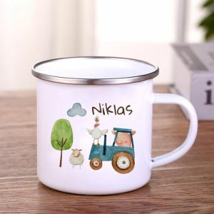 Ornaments |   Personalized Enamel Cup With Name Tractor Tractor Farm Children’s Camping Mug For Kids Home & Living Ornaments