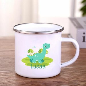 Ornaments |   Personalized Enamel Mug Dinosaur Name Children’s Mug Back To School Gift Home & Living Ornaments