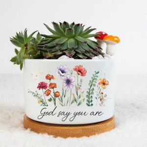 Ornaments |   Personalized Engravable Flower Pot With Beautiful Blossoms Pattern Unique Gift For Her Home & Living Ornaments