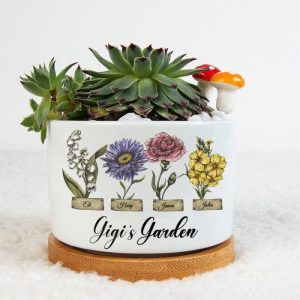 Ornaments |   Personalized Engravable Flower Pot With Custom Name And Blossoms Special Design Gift For Grandma Home & Living Ornaments