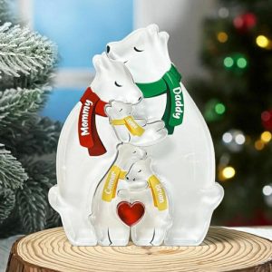 Ornaments |   Personalized Family Acrylic Bear Puzzle With Scarf Christmas Warm Gift Frames Frames