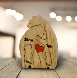 Ornaments |   Personalized Family Cute Bear Wooden Puzzle Warm Christmas Gift For Family Home & Living Ornaments