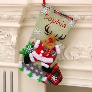 Ornaments |   Personalized Green Elk Snowflake Pine Custom Name Christmas Socks Home & Living Ornaments