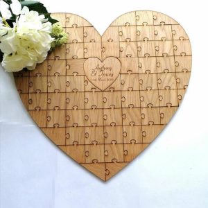 Ornaments |   Personalized Heart Wooden Puzzle Guest Book Custom Couple Names And Dates Funny Wedding Gift Home & Living Ornaments