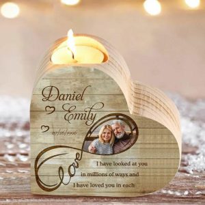 Ornaments |   Personalized  "Infinity Love" Heart Wooden Candle Holder Engrave Photo Couple Candlesticks Valentines Gift Home & Living Ornaments