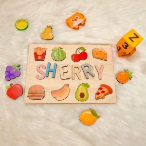 Ornaments |   Personalized Kids Name Puzzle With Fruit Icons Fun Gift For Christmas Home & Living Ornaments