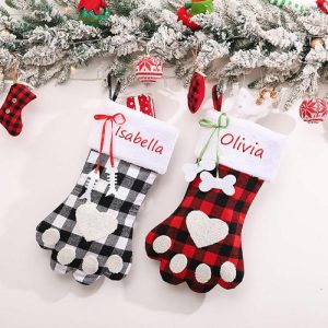 Ornaments |   Personalized Knitted Cute Pet Paw Heart Shaped Custom Name Christmas Stockings Home & Living Ornaments