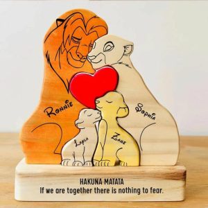 Ornaments |   Personalized Lion Family Wooden Puzzle Memorial Gift For The Family Home & Living Ornaments