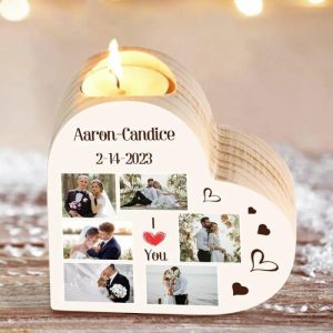 Ornaments |   Personalized Love Couple Heart Candle Holder Engraved Photo Collection Valentines Gift Home & Living Ornaments