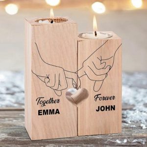 Ornaments |   Personalized Love Promise Couple Candle Holder Engrave Name Wooden Candlesticks Home & Living Ornaments