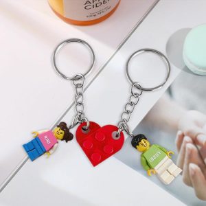 Ornaments |   Personalized Minifigure Keychain With Heart-Shaped Building Blocks As A Sweet Gift Home & Living black