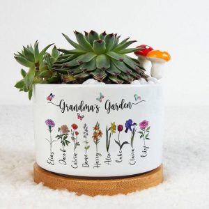 Ornaments |   Personalized Name Flower Pot With Colorful Butterflies Pattern Beautiful Gift For Her Home & Living Ornaments