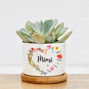 Ornaments |   Personalized Name Flower Pot With Custom Blossoms And Beautiful Heart Pattern Precious Gift For Mother’s Day Home & Living Ornaments