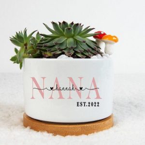 Ornaments |   Personalized Name Flower Pot With Custom Date Simple Style Gift For Mom Home & Living Ornaments