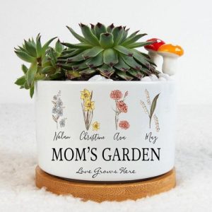 Ornaments |   Personalized Name Flower Pot With Custom Floral Exquisite Present For Mom Home & Living Ornaments