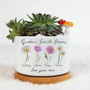 Ornaments |   Personalized Name Flower Pot With Custom Floral Minimalist Present For Dear Mom Home & Living Ornaments