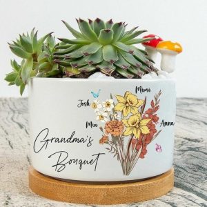 Ornaments |   Personalized Name Flower Pot With Custom Floral Unique Mother’s Day Present Home & Living Ornaments