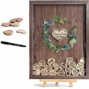 Ornaments |   Personalized Name Garland Pattern Rustic Wedding Square Wooden Guest Book Home & Living Ornaments