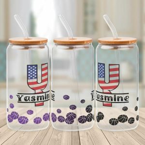 Ornaments |   Personalized Name Glass Cup With Lid And Straw And Balls Pattern Cool Gift For Friend Home & Living 1