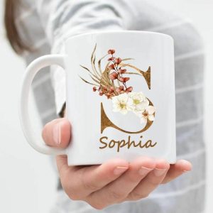 Ornaments |   Personalized Name Mug With Floral Pattern Beautiful And Creative Present Home & Living Ornaments