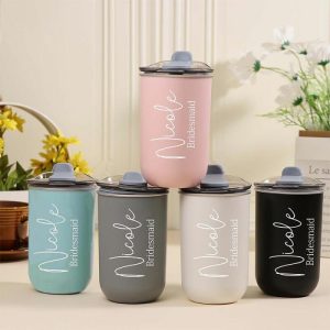 Ornaments |   Personalized Name Wine Tumbler With Lid Simple Present For Bridesmaid Home & Living blue