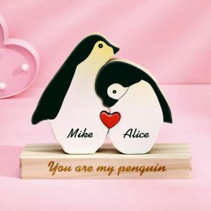 Ornaments |   Personalized Penguin Wooden Puzzle Sweet Gift For Valentine’s Day Home & Living Ornaments