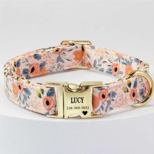 Ornaments |   Personalized Pet Collar Adjustable Floral Dog Collar Engraved Name Home & Living Ornaments