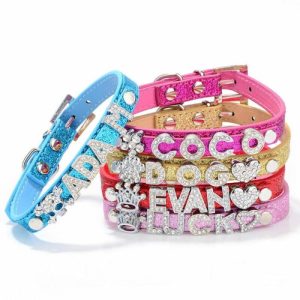 Ornaments |   Personalized Pet Collar Diy Letter Graphic Wearable Accessories Pu Dog Collar Home & Living blue